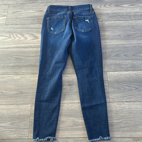 Blue Skinny Jeans with Distressed Details and Frayed Hem - Picture 4 of 6